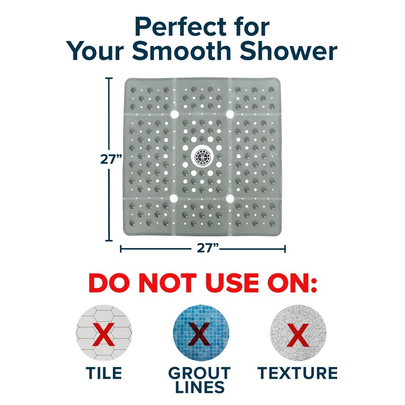 SlipX Solutions 27" Oversize Square Shower Mat, Non-Slip Mat for