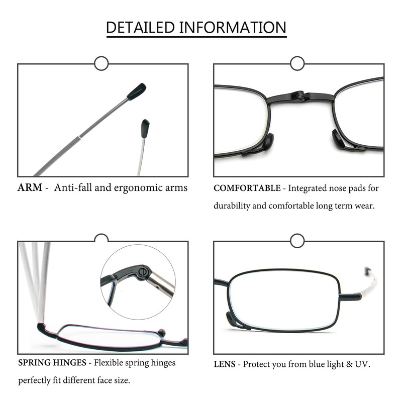 3 Pack Folding Reading Glasses with Keychain Compact Bags Women