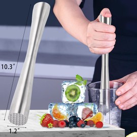 304 Stainless Steel Muddler for Cocktails, 2 Pack Fruit Crusher 10 Inch Long, Bar Ice Crusher Muddler Tools for Making Old Fashioned Cocktail, Mojito, Fruit Drinks, Lemonade