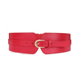 XIAOWU Waist Belt Women's Elastic Wide Belt Black Brown Red for Dress Fashion Buckle Design, B-red