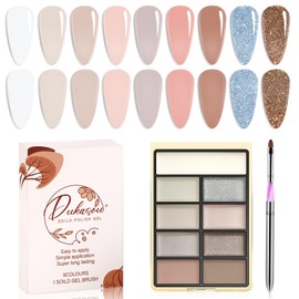 DUKASOU Solid Gel Nail Polish Set, 9 Colors Coral Sea Gel Polish Manicure Palette Set Nude Brown Glitter Pudding Tiny Solid Cream Nail Gel Polish for Salon DIY with Pro Nail Brush
