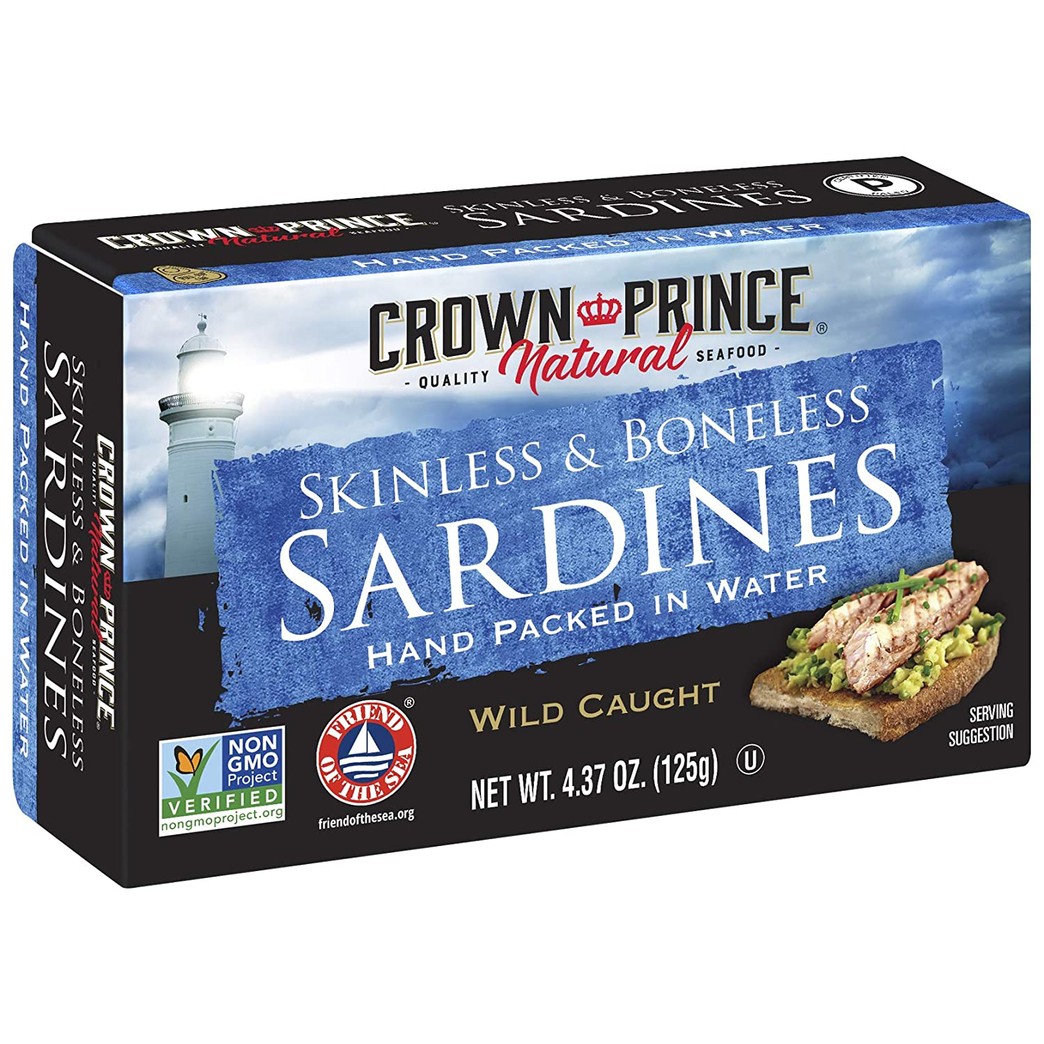 Crown Prince Natural Skinless & Boneless Sardines in Water, 4.37-Ounce Cans (Pack of 12)