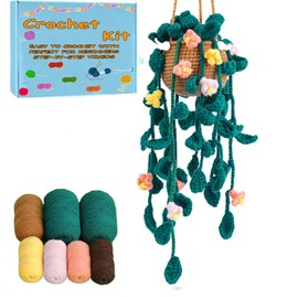 XIANFANG Multi-Color Plants DIY Craft Supplies, Beginner Crochet Kit for Adults Kids Women Men Hanging Potted Plants Crochet Starter Kit with Step-by-Step Instructions and Video Tutorials