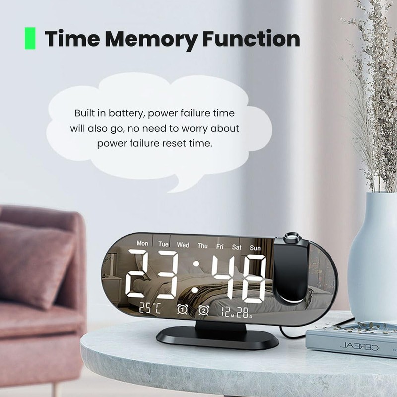 Locadence Projection Alarm Clock, USB Powered Mirror Display Design Clock,