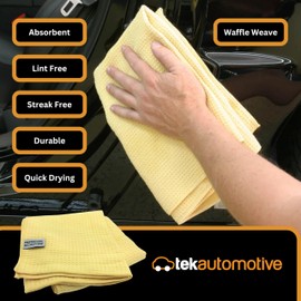 Tek Automotive Waffle Drying Towel Twin Pack- Extra Large Microfibre Car Drying Cloth 76x56cm, Ultra Absorbent, Streak Free, for Bodywork, Windows, & Detailing - Car Drying Towel for Fast Drying