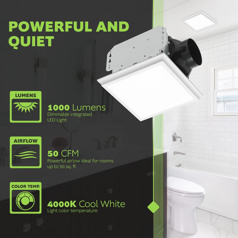Homewerks 7141-50-G4 Bathroom Fan Integrated LED Light Ceiling Mount Exhaust