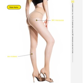 HTRUIYATY Women's Shiny Seamless Tights Women's 10 Denier Silk Smooth Sexy Oil Shiny Tights, Skin tone