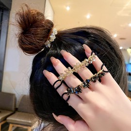 Xiwstar 3Pcs Bracelet Hair Ties Beaded Crystal Hair Tie Bracelets Hair Scrunchies for Women Girls Elastic No Damage Hair Bands for Ponytail