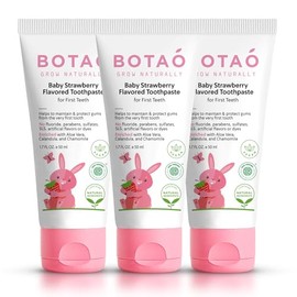 BOTAO Fluoride Free Baby Toothpaste | Natural Toddler Toothpaste | Strawberry Flavored - Training Toothpaste for Toddlers | EWG Verified, Vegan, SLS Free, Safe to Swallow, Aloe Vera (3 Pack)