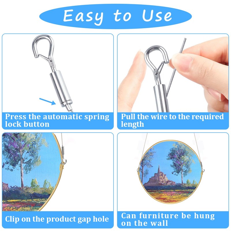 10 Pack Adjustable Picture Hanging Kit 6.6FT Heavy Duty Stainless
