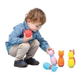Katzenförmiges Bowlingspiel von Ludi | Kunststoff - ab 10 Monaten - Set mit 6 Pins mit Kugel | Evolutionäres Geschicklichkeitsspielzeug