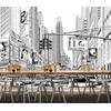 WFBHUA-Black and White New York City Wallpaper Hand Painted Times