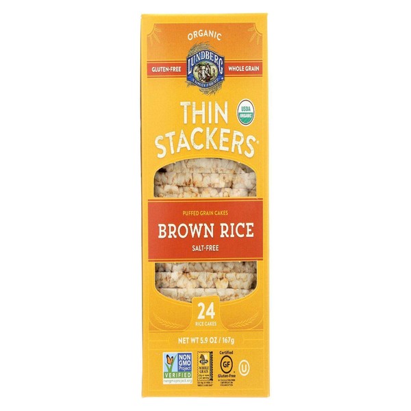 Lundberg Organic Thin Stackers, Salt-Free, 6oz, Gluten-Free, Vegan, Kosher, USDA Certified Organic, Non-GMO Verified, Whole Grain Brown Rice