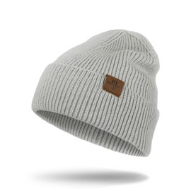 Knit Beanie for Men, Stretchy Soft Warm Daily Cuffed Winter Hats, Unisex Comfortable Wooly Beanie Gifts for Men/Him/Dad, Light Grey
