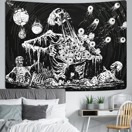 Yrendenge Skull Tapestry for Bedroom Aesthetic, Mystic Eye Tapestries, Skeleton Wall Hanging Gothic Black and White Wall Decoration for Bedroom, Living Room, Dorm, 83 * 59 inch (210 * 150cm)