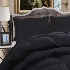 Luxurious All-Season Goose Down Fiber Comforter Twin Size Duvet Insert, Exquisite Black Stripe Design, 100% Egyptian Cotton Down Proof Fabric, 50 oz Fill Weight