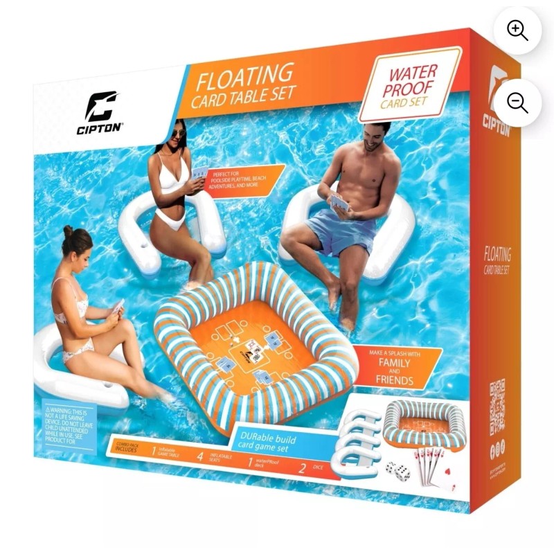 Cipton Floating Card Table Set with Table, & 4 inflables