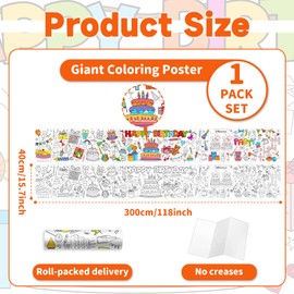 Wiooffen Giant Coloring Banner Birthday Party Large Coloring Sheets Coloring Table Cover Decoration Birthday DIY Coloring Poster for Kids Happy Birthday Party School Crafts Arts Activities 118 x 16in