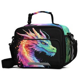 Lightning Dragon Watercolor Lunch Box for Boys Girls Insulated Lunch Bag Kids Cooler Tote Shoulder Strap Reusable School Picnic Travel Office