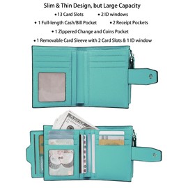 AINIMOER Women's RFID Blocking Leather Small Compact Bi-fold Zipper Pocket Wallet Card Case Purse with id Window, Lichee Sky Blue, One Size