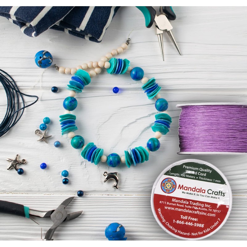 Mandala CraftsÃ‚® 1mm Waxed Cord, for Beading and Macrame Supplies,