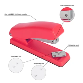 Stapler Compatible with Standard 26/6 Staples - Compact and Durable Stapler for Home, Office, or School - Staples Up to 20 Sheets (Pink)