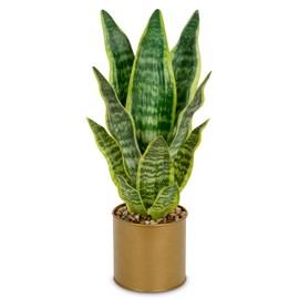 Artificial Potted Plant, Fake Snake Plant in Gold Pot 17.3 inch Faux Sansevieria Trifasciata Artificial Plants Indoor with Pot for Home Office Living Room Indoor Outdoor Decor