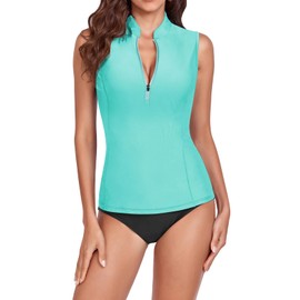 WOWENY Women's Swimming Shirt Sleeveless Tankini Women's Swimming Shirt Rash Guard Sun Protection Swimsuits Swimwear Surf Shirt Beach Swimming Vest, LB