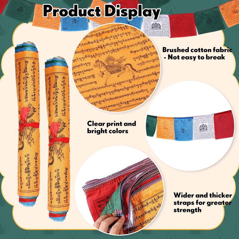 Tegeme 40 Pcs Tibetan Prayer Flags 5 Colors 100% Cotton