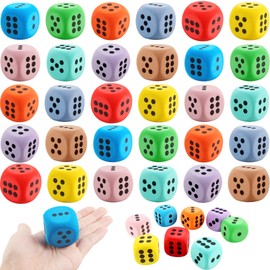 30 Pack 1.5 Inch Colored Foam Dice Set Large Colorful Dice Cubes with Number Dots Soft Dice Building Education Toys for Kids Math Gifts Adults Fun Party Games, 10 Colors