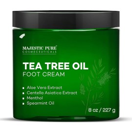 MAJESTIC PURE Crema Para Pies Con Aceite De Árbol Del Té, Crema Calentadora - Callos, Pies, Manos, Tacones, Codos, Uñas Y Rodillas - Suaviza E Hidrata La Piel - 8 Oz