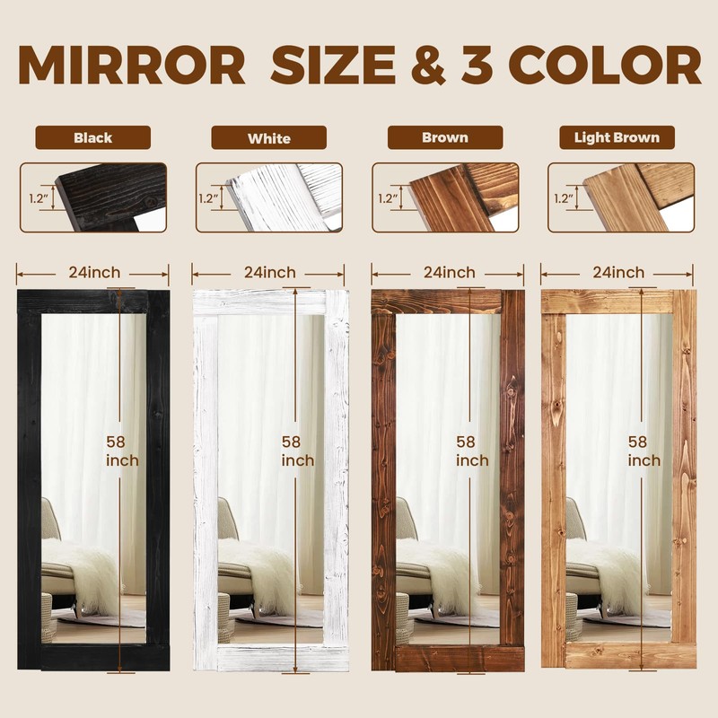 ABSWHLM Full Length Mirror 58"x24" – Solid Wood Frame, HD