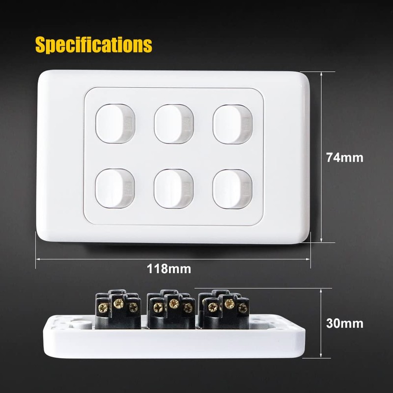 Contech CLSOL 6 Gang 2 Way Push Button Light Switch