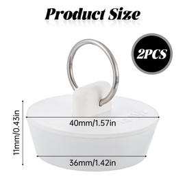 2 PCS Rubber Drain Stopper, Bathtub Drain Plug with Hanging Ring White Bath Tub Drain Stoppers Water Stopper Seal Bath Faucet Cover for Kitchen Bathroom Shower Laundry（Fits 1-3/8 Inch to 1-1/2 Inch）