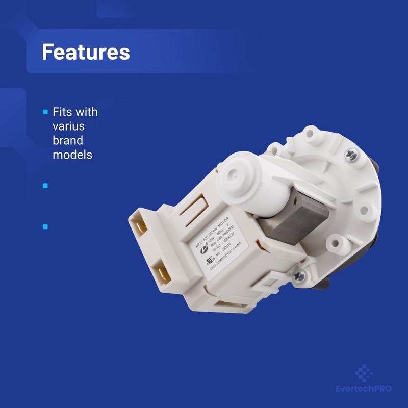 EVERTECHPRO Dishwasher Drain Pump Replacement, Plastic, Above Ground, 120 Volts,