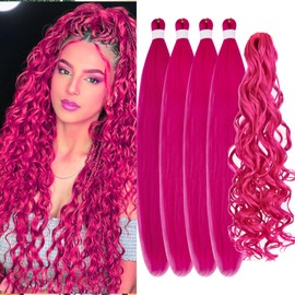 Magenta Pink Braiding Hair Pre stretched Boho Hair for Braiding Curly Ocean Wave Boho Braids Prestretched Ez Braid Hypoallergenic Non Toxic Anti Itch
