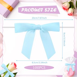 Neptniopllab 100 Pieces Blue Twist Tie Bows for Gift Wrapping, 2.5 inches Premade Satin Ribbon Bows for Treat Bags, Blue Bow for Package Crafts Birthday Wedding Party Favors Decorations