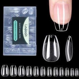 Short Coffin Nail Tips, 216pcs Acrylic Ballerina Fake Nails Soft Gel X Nail Tips, Full Cover Pre-Shaped Matte Clear Press on Nails for Extension, Diy at Home Manicure 12 Sizes