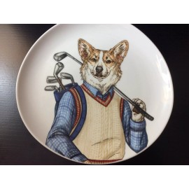 West Elm Rachel Kozlowski Dapper Animal Corgi Preppy Americana NEW! Plate Dog