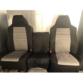 Durafit Seat Covers F58-X1/X7 Made to fit 2002-2010 F250-F550 Super Duty Front 40/20/40 Split Bench Seat with Molded Headrests and Opening Center Console. Made in Black Twill with Gray Insert