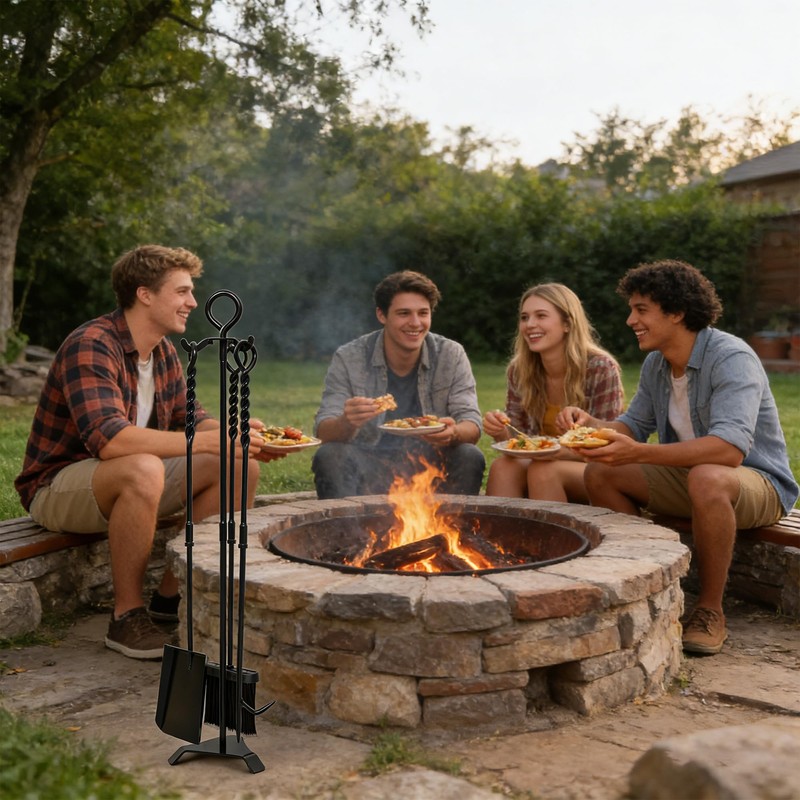 30in Fireplace Tool Set with Stand 4 Pcs Solid Manganese