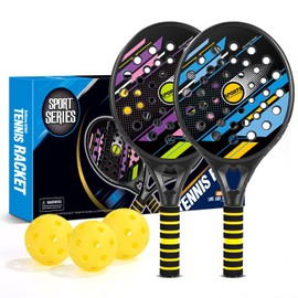 Kids Beach Tennis Racket Set - Beach Outdoor Game Toys for Kids and Adults Family, 2 Set of Beach Tennis Paddle with 3 Pack Premium Pickleball Balls Lawn Outside Backyard Games