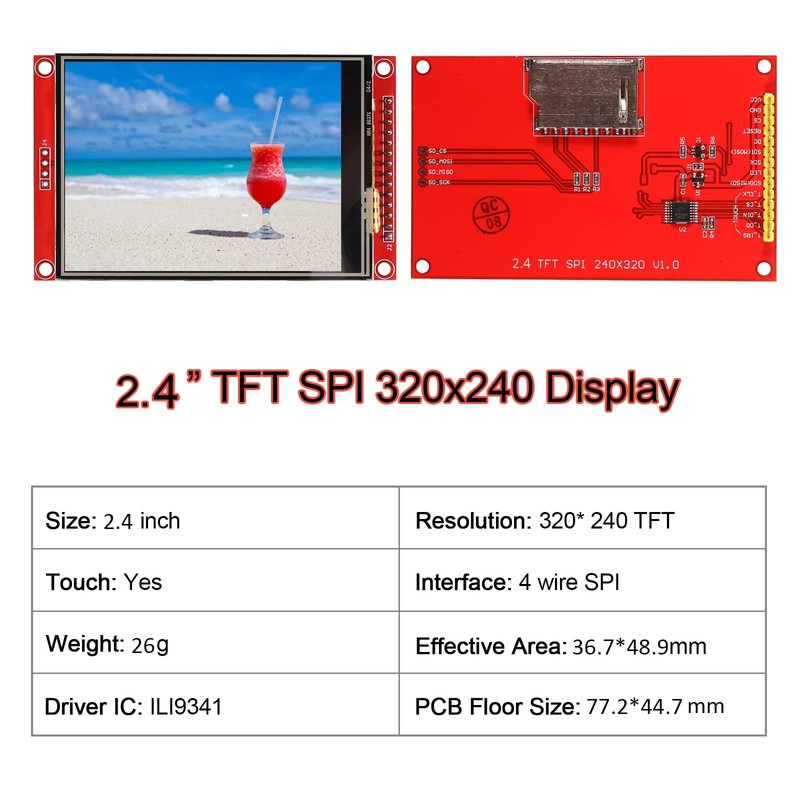 DIANN 2.4" ILI9341 SPI TFT LCD Display Touch Panel 320x240