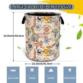 NUTAINLA Anchor Laundry Basket Compass Seafaring Foldable Oxford Cloth Funny Tote Bag Laundry Hamper Clothes Storage Bucket Toy Organizer For Bathroom/Laundry Storage/Bedroom 18.9x16.5 Inch