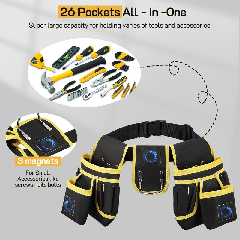 Tool Belt, 27-Pockets Tool Belts for Men Work Belt Pouch
