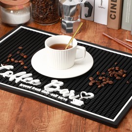 Potchen Coffee Bar Mat 18 x 12 Inch Black Stylish Service Bar Mat with 1 cm Thick Non Slip Spills Pad for Coffee Machine Station Accessories, Countertop or Kitchen