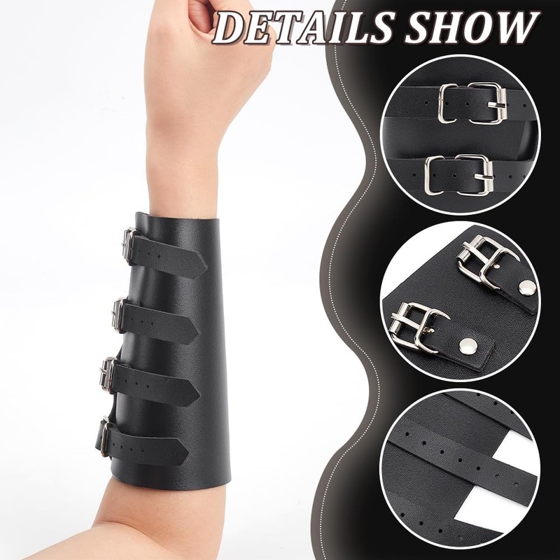 NBEADS 1 Pair Arm Guards, Black Medieval PU Buckle Bracers