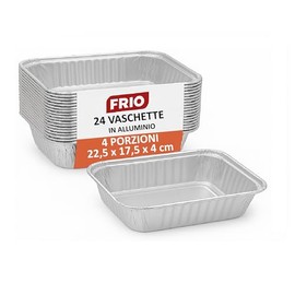 FRIO 24 x Rectangular Aluminium Food Bowls | 4 Servings 17.5 x 22.5 x 5.5 cm | Aluminium Baking Moulds for Oven, Freezer, Sports, Heavy Duty and Disposable