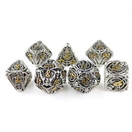 Hollow Skull Metal Dice, Unique Dungeons and Dragons Polyhedral Dice Set D&D TRPG, MTG, Pathfinder, Table Board Role Playing Game D4 D6 D8 D10 D% D12 D20 (Silver)