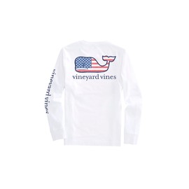 vineyard vines Boys' Flag Whale Long-Sleeve Pocket Tee, White Cap